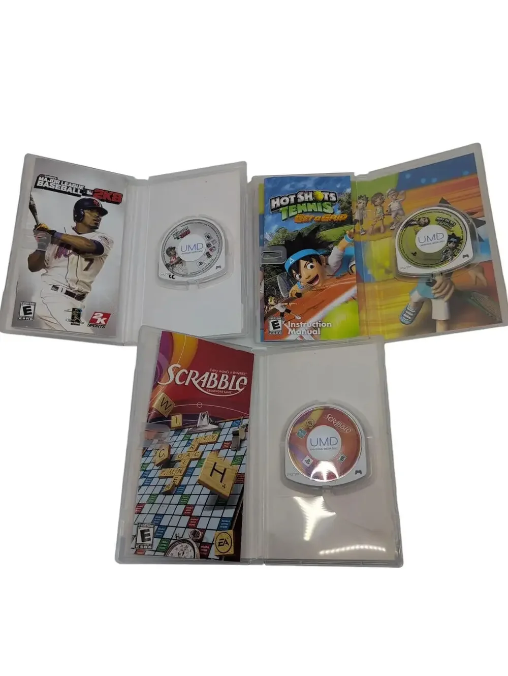 Sony PSP Sports Game Lot Major League Baseball 2K8 Hot Shots Tennis Scrabble